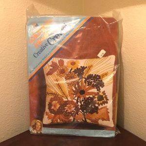 Vintage 1973 Columbia Minerva Creative Crewel ‘Wheat and Flowers’ Pillow Kit
